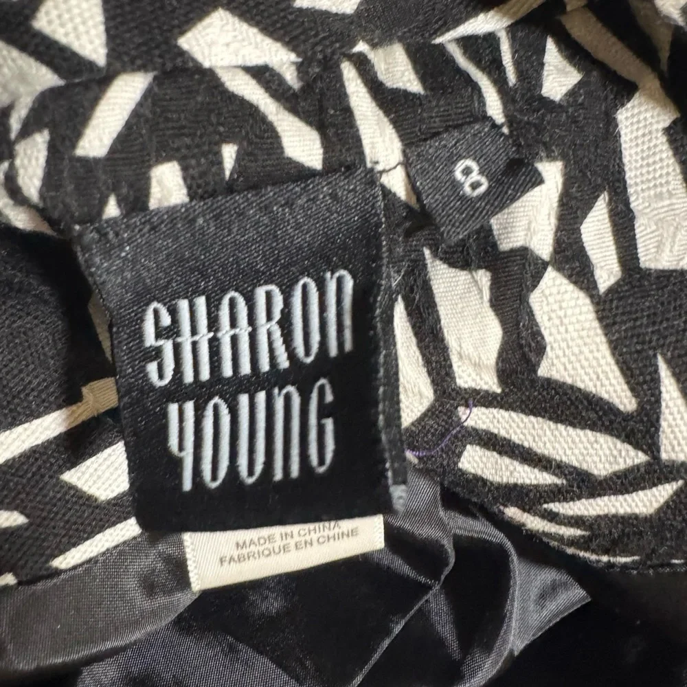 Sharon Young Abstract Print Jacket Size 8 Black White Career Chic Coat - Picture 12 of 14